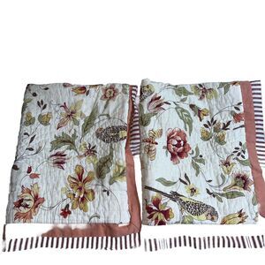 RARE Waverly Retweet Berry Standard Quilted Shams X2 Cotton Birds Floral EUC